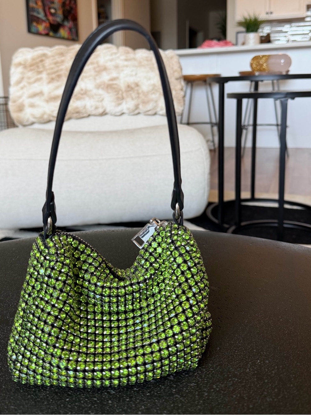 Green Crystal-Embellished Mini Shoulder Bag